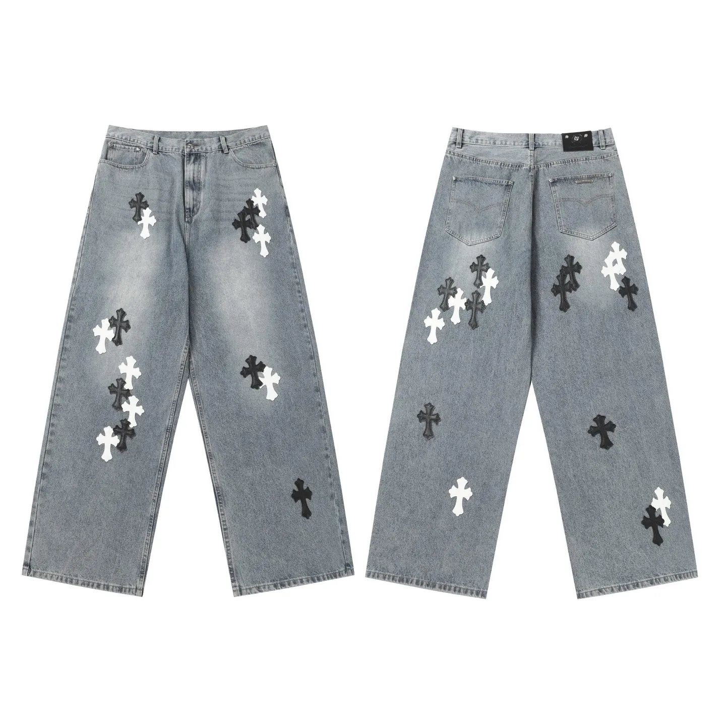 KE301 P270 The only correct leather label version on the market Chrome Hearts CH Heavy-duty washed distressed wide-leg jeans Top ceiling quality 100% correct version The correct version is here!  Believe me this must be the best quality you will ever come across! ! Excellent value for money! !  Styles with different washes and textures are very friendly to people with thin legs and thick legs. The straight version is very flattering to the shape of the legs. The moderate length is timeless and easy to match. It is the basis of various styles and a must-have in the wardrobe! ! Add a little stacking to make the atmosphere easy to control. The fabric is stiff but the upper body is soft without losing texture. The sides and cuffs of some styles have a bone-wash effect. It’s really hard not to love it!  ✅Correctly customize the Croxin metal leather label on the back panel. It is definitely not sold directly with the cross on the finished jeans. 1:1 copying strives for excellence and the details are perfectly grasped. ✅The cross leather label is clear and smooth. Exquisite turning top craftsmanship. ✅Buttons, zippers and hardware are all customized versions of the Croxin LOGO. ✅High-cost washing process. Size: 28 30 32 34 36